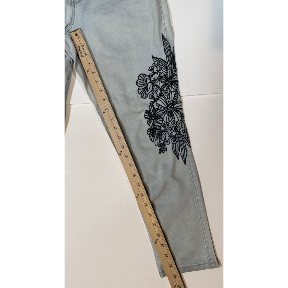 One 5 One Embroidered Floral Skinny Jeans Womens 14 Light Wash Boho Stretch - Picture 6 of 9